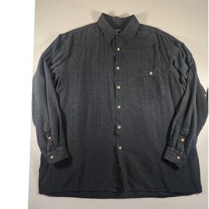 Cellinni 100% Silk Button Down Shirt Pirate Puffed Sleeve Black Mens XLT Tall